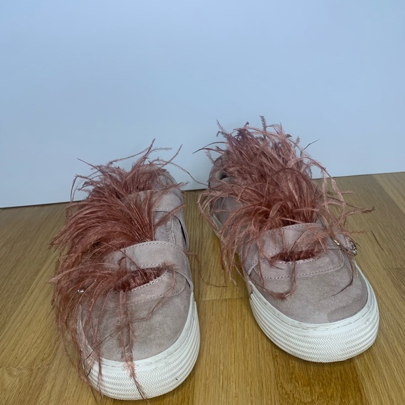 Zara Feathers Velvet Pink Shoes - Picture 3 of 12
